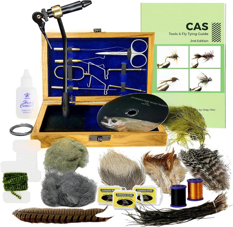 Creative Angler Z797 Wooden Fly Tying Standard Tool Kit, Fly Fishing Vise, Bobbin, Threader, Bodkin, Dubbing Twister, Hackle Pliers, Scissors, Whip Finisher - Image 1