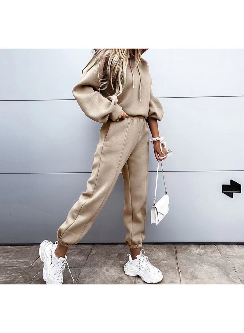 NIBEMINENT Autumn And Winter Women's Sports And Casual Hooded Sweatshirt Set Fashionable Loose Long Sleeve Trousers Two-piece Set - Image 1