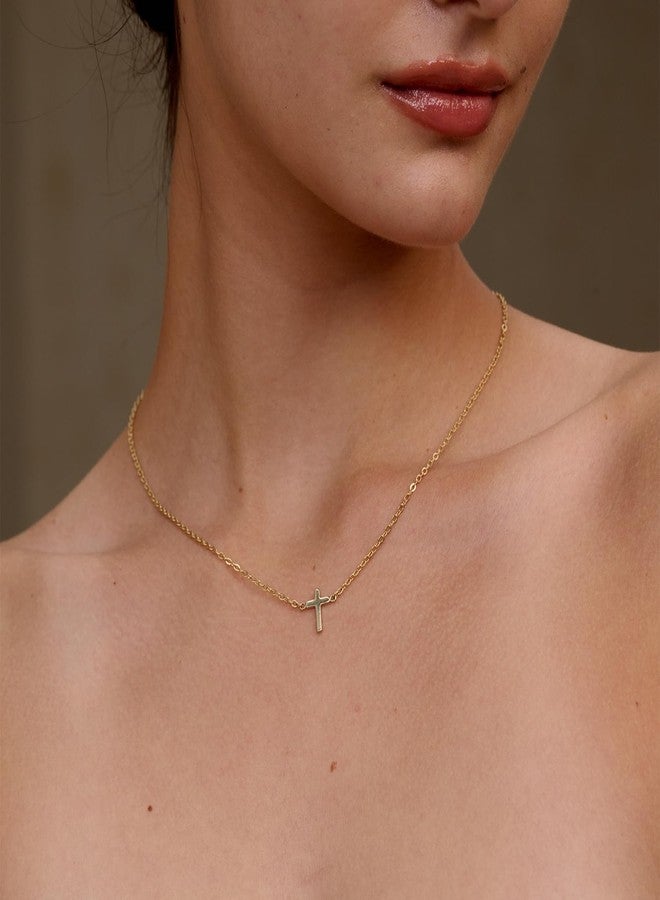 Tewiky Dainty Cross Necklace for Women, 14K Gold Plated Simple Cross Choker Necklaces Small Cross Pendant Tiny Cute Necklaces Handmade Aesthetic Gold Jewelry for Women - Image 4