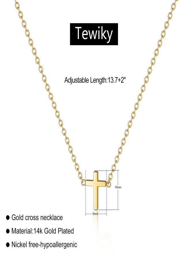 Tewiky Dainty Cross Necklace for Women, 14K Gold Plated Simple Cross Choker Necklaces Small Cross Pendant Tiny Cute Necklaces Handmade Aesthetic Gold Jewelry for Women - Image 2