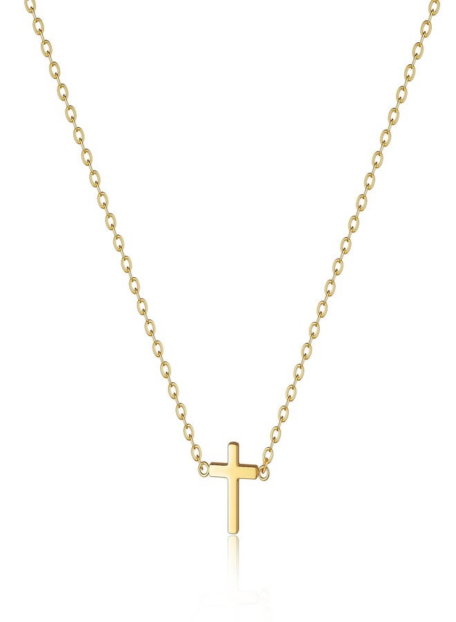 Tewiky Dainty Cross Necklace for Women, 14K Gold Plated Simple Cross Choker Necklaces Small Cross Pendant Tiny Cute Necklaces Handmade Aesthetic Gold Jewelry for Women - Image 1