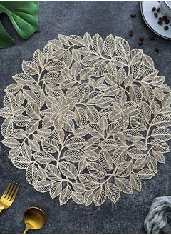 XiuWoo Set Of 6 Round Table Place Mats Gold Olive Leaves 15inch, PVC Place Mat Vinyl Hollow Out Heat Insulation Washable Gold Table Mats for Dining Table 40x40CM, Leaves Pattern  - Image 2