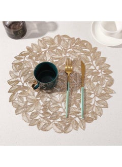 XiuWoo Set Of 6 Round Table Place Mats Gold Olive Leaves 15inch, PVC Place Mat Vinyl Hollow Out Heat Insulation Washable Gold Table Mats for Dining Table 40x40CM, Leaves Pattern  - Image 5