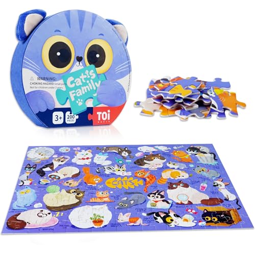 TOI Cats Puzzle for Kids Ages 35 200 Pieces Jigsaw Puzzles for Toddlers with CatShaped Portable Box Preschool Learning Cat Game for Boys Girls Gift - Image 1