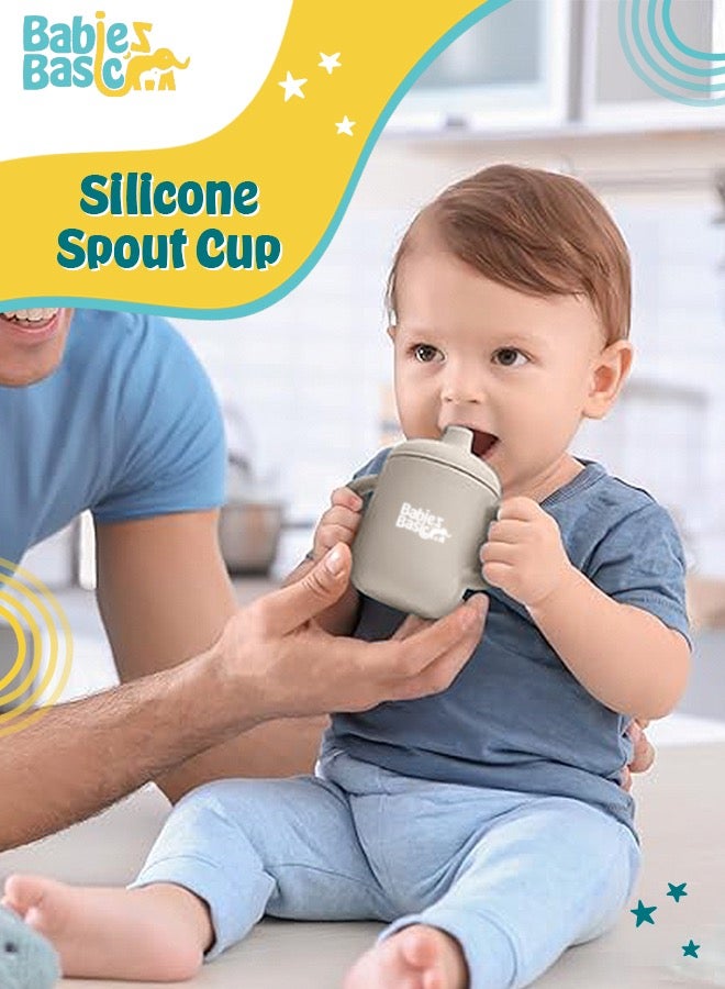 بابيز_بيسك كوب سيليكون للأطفال الأساسيين من المرحلة الأولى مع فوهة ومقابض للأطفال - رمادي - Image 2