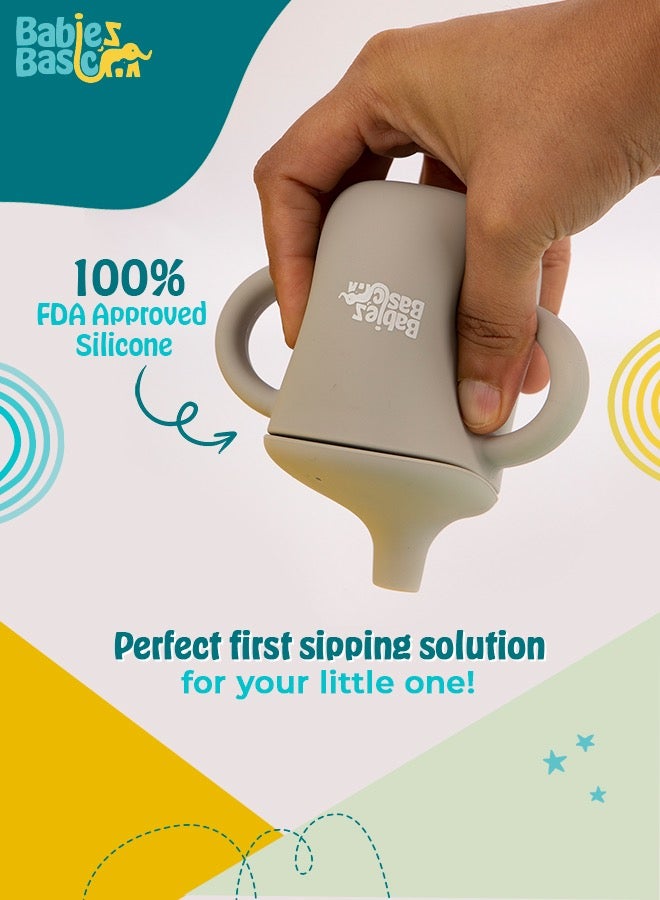 بابيز_بيسك كوب سيليكون للأطفال الأساسيين من المرحلة الأولى مع فوهة ومقابض للأطفال - رمادي - Image 3