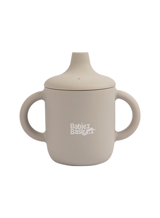 بابيز_بيسك كوب سيليكون للأطفال الأساسيين من المرحلة الأولى مع فوهة ومقابض للأطفال - رمادي - Image 1