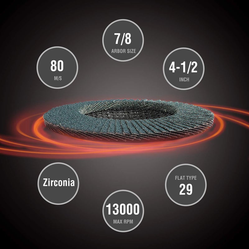 WORKPRO 20-Pack Flap Discs, 4-1/2-inch, Arbor Size 7/8-inch, T29 Zirconia Abrasive Grinding Wheel and Flap Sanding Disc, Includes 40/60/80/120 Grits - Image 3