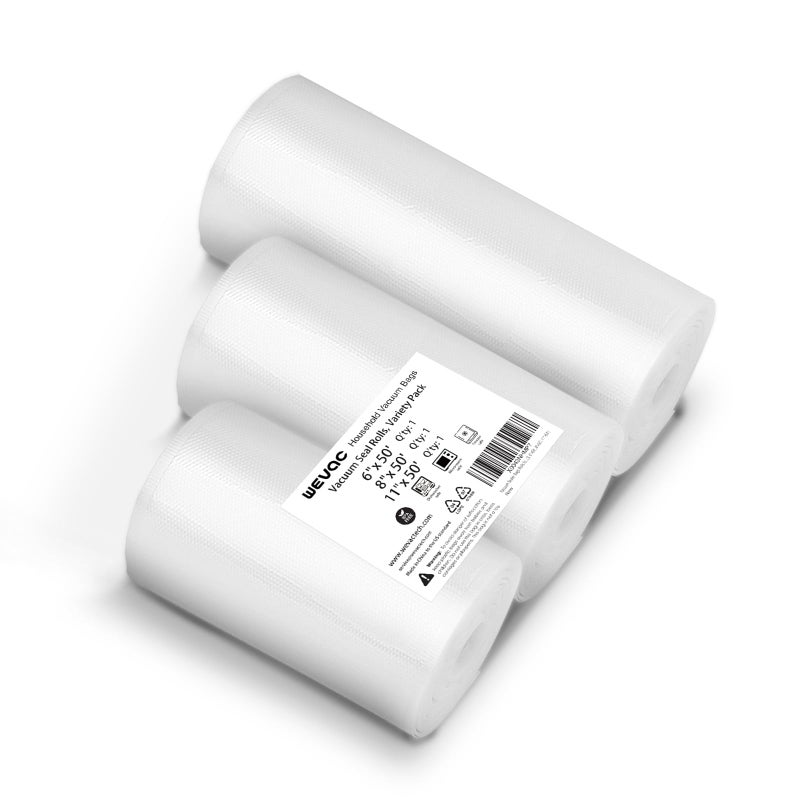 2024 New 6 x 50 8 x 50 and 11 x 50 3 Pack Rolls Vacuum Sealer Rolls Bags for Food Great for Food Storage Sous Vide and Meal Prep Wevac Lite