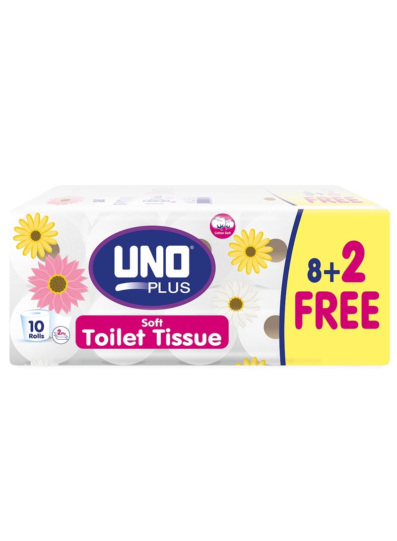 UNO plus Toilet Tissues 220 Sheets x 2 Ply (8 + 2  Free Rolls) Pack of 10 - Image 1