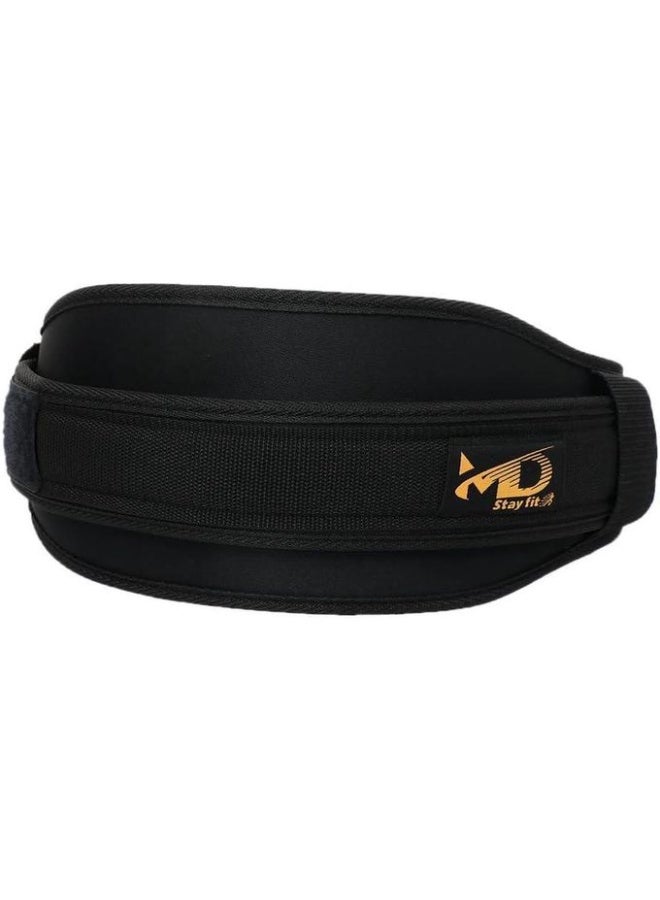 MD Stay Fit Padded Neoprene Weight Lifting Belt With Lumbar Support And Hook Loop Strap Black Gym Fitness Strength Training - Image 2