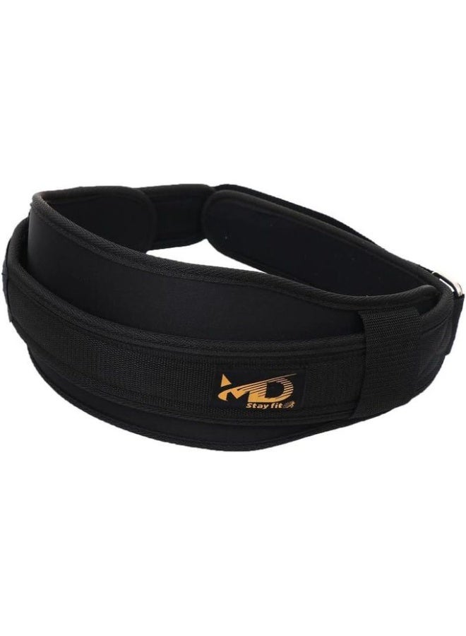 MD Stay Fit Padded Neoprene Weight Lifting Belt With Lumbar Support And Hook Loop Strap Black Gym Fitness Strength Training - Image 1