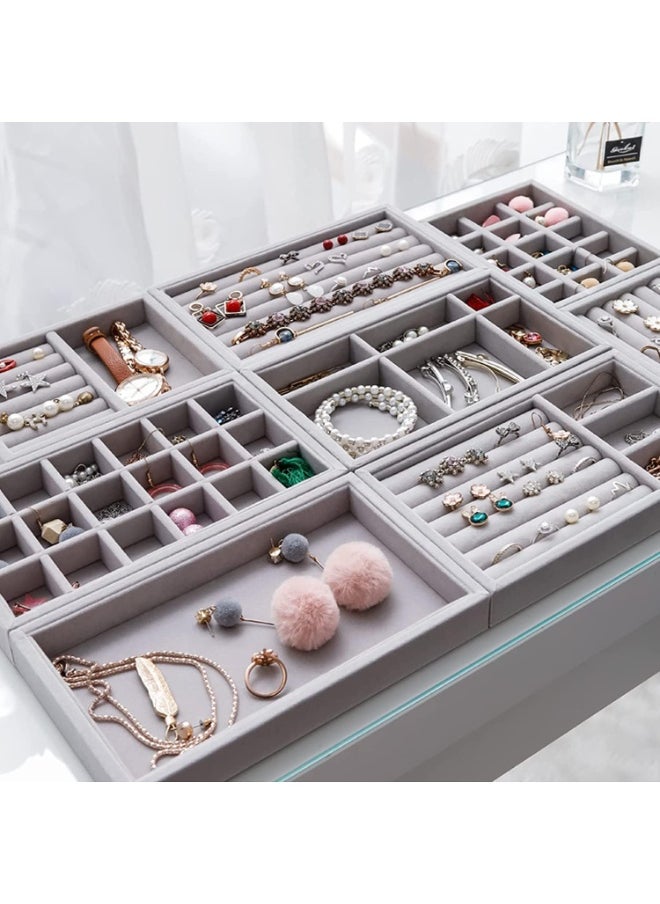 Generic KENNYDA 4 Pcs Jewelry Storage Display Trays, Stackable Velvet Jewelry Organizer Trays Jewelry Drawer Organizer with 4 PCS Wiping Cloth for Ring Earring Necklace Bracelet (Grey)  - Image 4