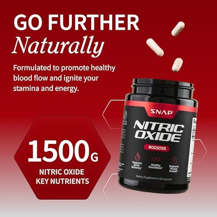 SNAP SUPPLEMENTS مكملات سناب نيتريك أوكسيد مع L-أرجينين لدعم الطاقة، التعافي السريع، صحة القلب، نمو العضلات والدورة الدموية، 60 كبسولة نباتية (إمداد لشهر واحد) - Image 2