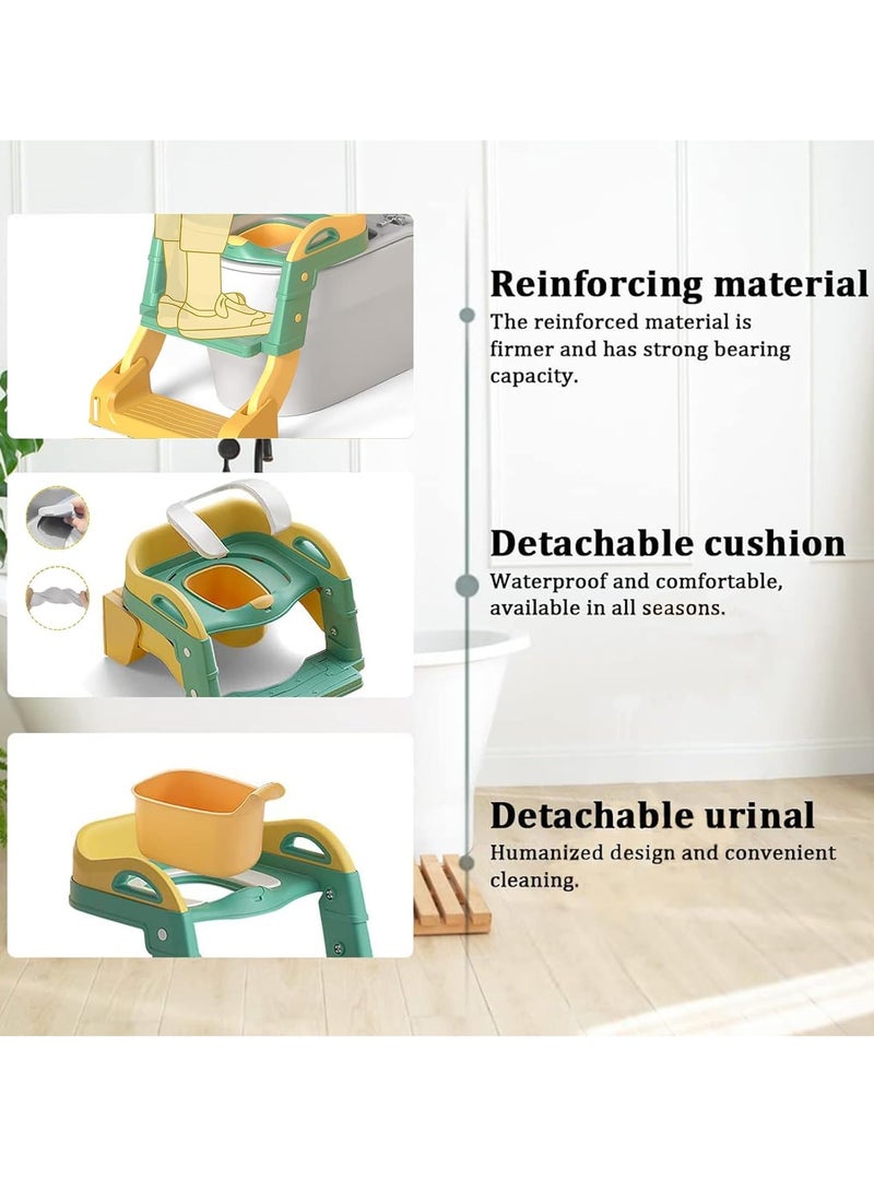 Hihonor Kids Potty Training Seat, Foldable Toilet Seat, 3-in-1 Potty Training Seat, Toilet Seat with Non-Slip Ladder, Foldable Toddler Toilet Seat, for Baby Kids Boys Girls, Potty Seat Potty(Green) - Image 3