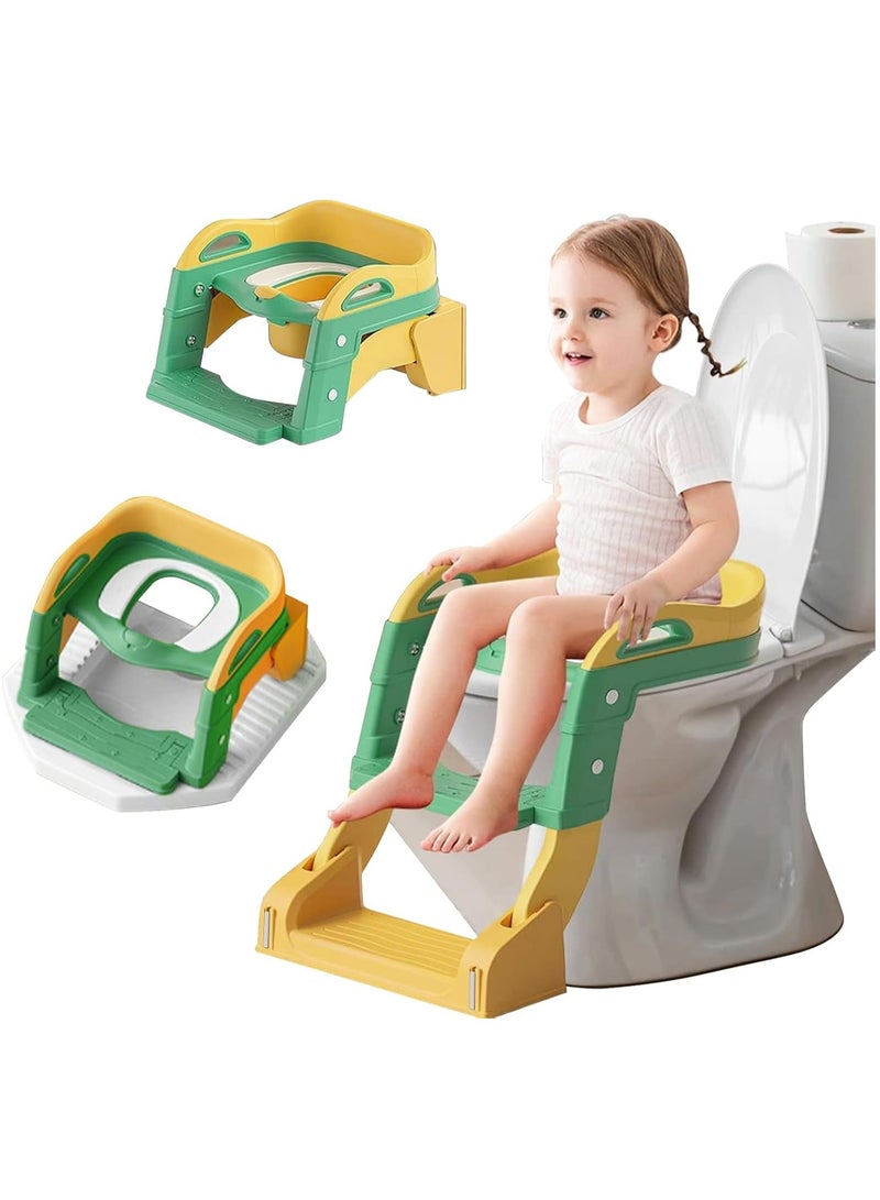 Hihonor Kids Potty Training Seat, Foldable Toilet Seat, 3-in-1 Potty Training Seat, Toilet Seat with Non-Slip Ladder, Foldable Toddler Toilet Seat, for Baby Kids Boys Girls, Potty Seat Potty(Green) - Image 1