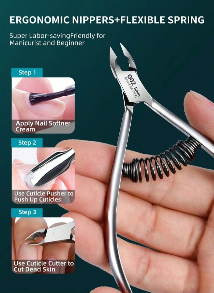 Stainless Steel Nail Cuticle Cutter, Professional Nail Clipper, Nail Care Tools, for Manicure and Pedicure (Silver) - Image 2