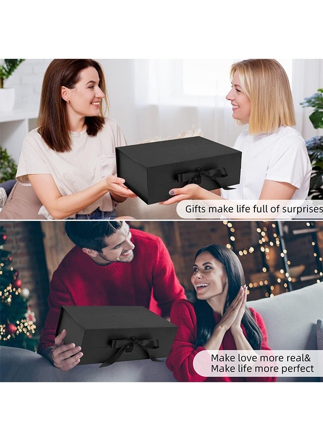 علب الهدايا فاخرة مغناطيسية، علبة هدية كبيرة باللون الأسود مع شريط، علبة قابلة للطي مع غطاء، مناسبة للمناسبات والأعياد 31x22x10 سم - Image 2