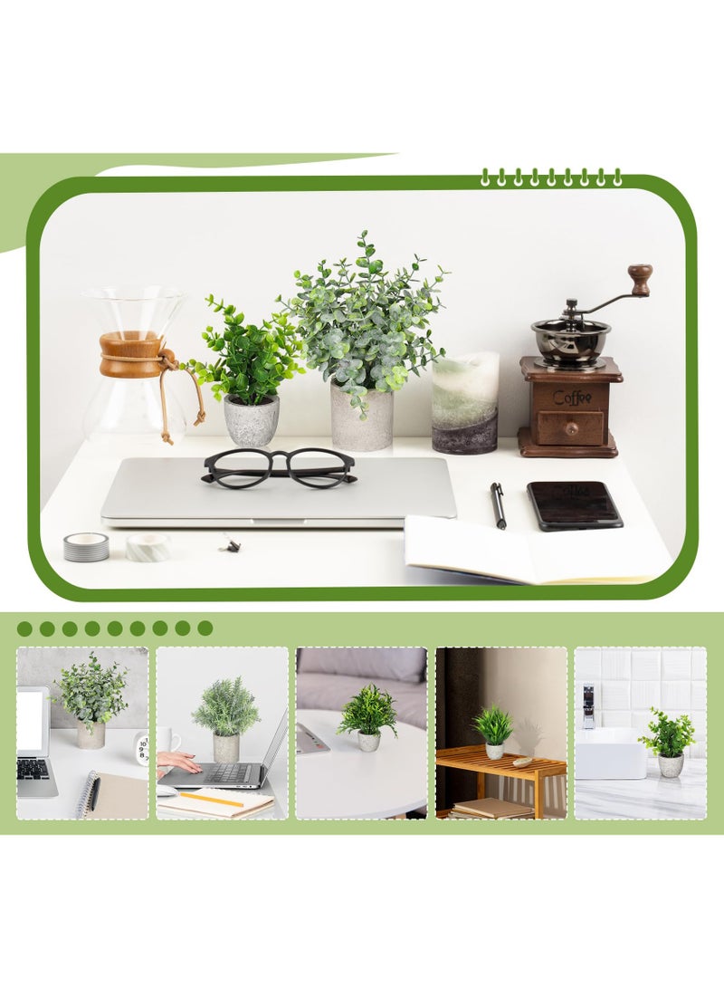 Arabest Fake Plants, 5 Pack Mini Potted Artificial Plant Small Faux Eucalyptus Greenery Plastic Fake Green Grass Plants for Indoor Outdoor Office Bathroom Shelf Farmhouse Coffee Table Decoration - Image 2