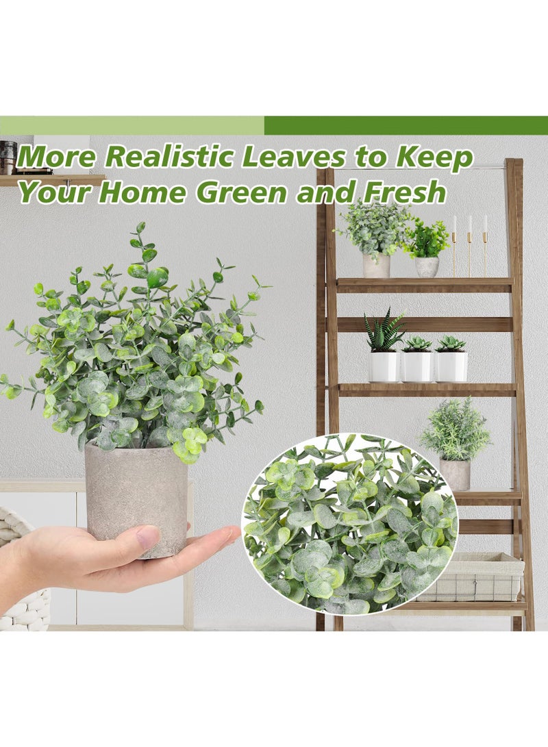 Arabest Fake Plants, 5 Pack Mini Potted Artificial Plant Small Faux Eucalyptus Greenery Plastic Fake Green Grass Plants for Indoor Outdoor Office Bathroom Shelf Farmhouse Coffee Table Decoration - Image 3