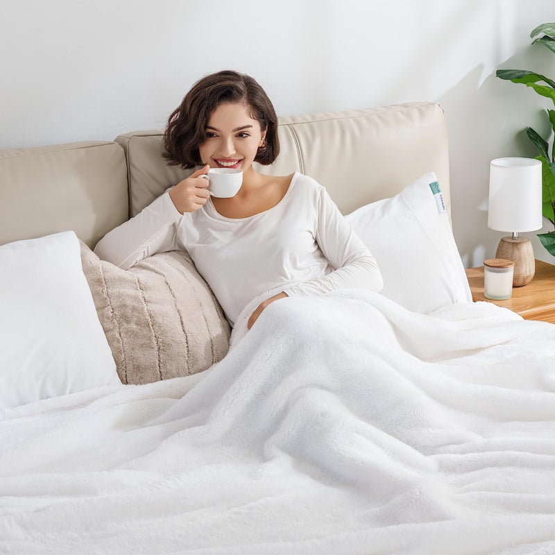 Berkshire Blanket Classic Extra-Fluffyâ„¢ Plush Blanket Queen Size, Soft Fuzzy Fluffy Long Hair Blanket for Couch Sofa Bed, True White, 90x90 Inches - Image 3