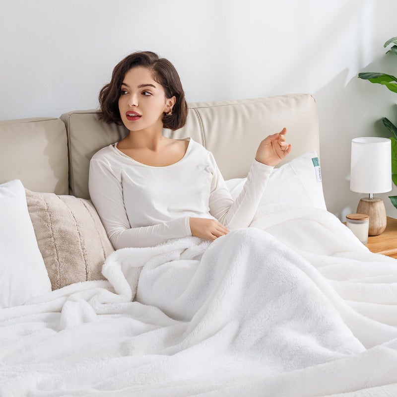 Berkshire Blanket Classic Extra-Fluffyâ„¢ Plush Blanket Queen Size, Soft Fuzzy Fluffy Long Hair Blanket for Couch Sofa Bed, True White, 90x90 Inches - Image 4