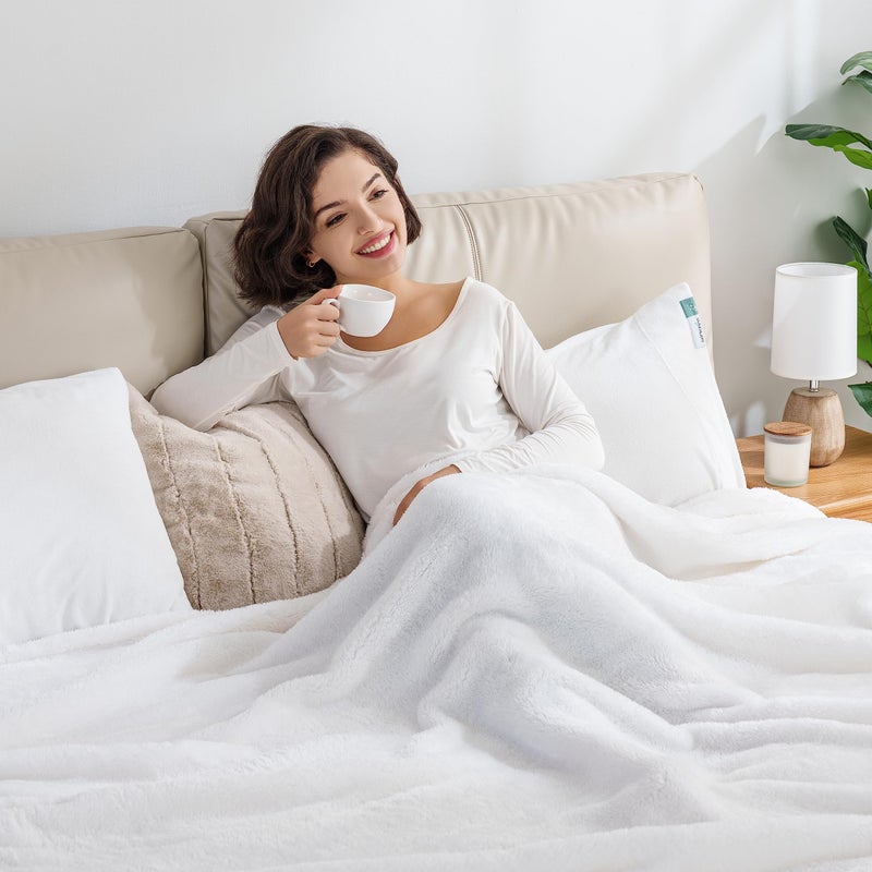 Berkshire Blanket Classic Extra-Fluffyâ„¢ Plush Blanket Queen Size, Soft Fuzzy Fluffy Long Hair Blanket for Couch Sofa Bed, True White, 90x90 Inches - Image 2