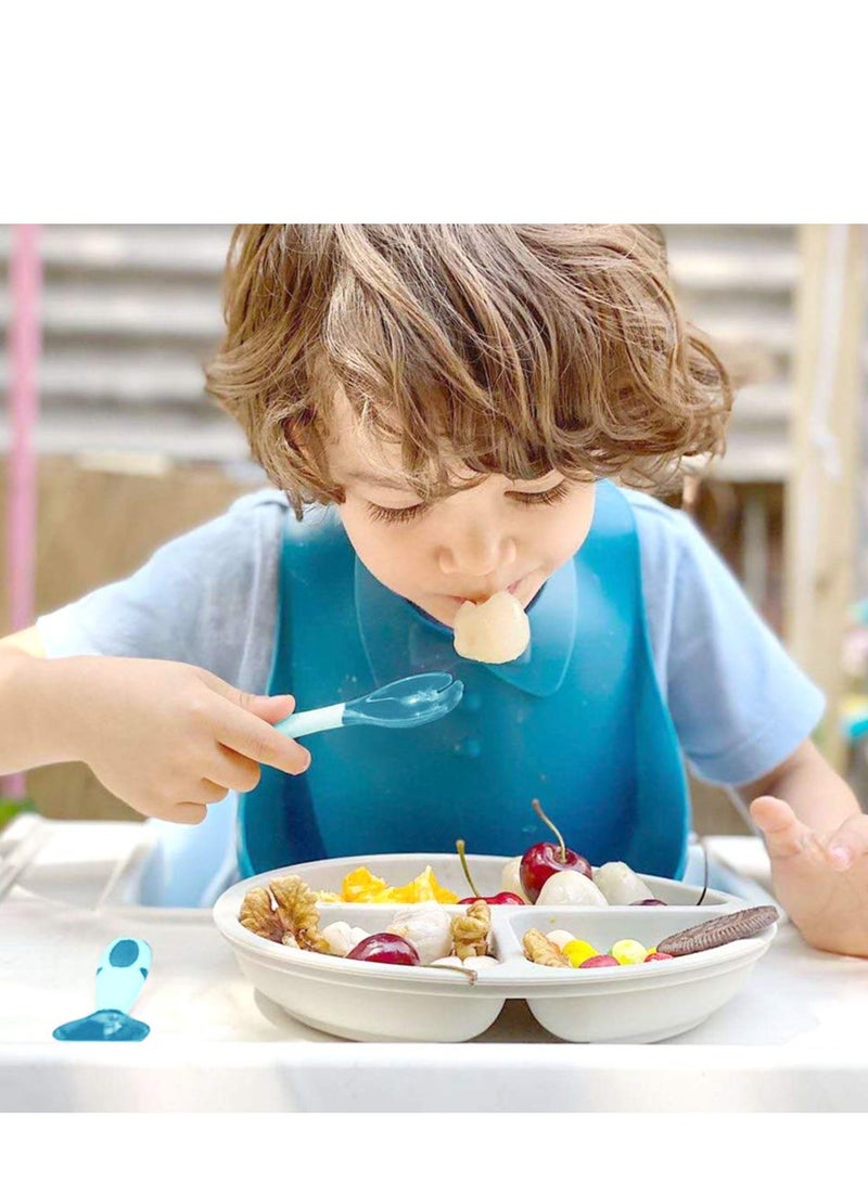 SYOSI 3 Pack Safe Silicone Baby Suction Plates, Toddler Divided Plate Set with Spoon Fork, Dishwasher and Microwave Safe Blue, Green, Gray - Image 3