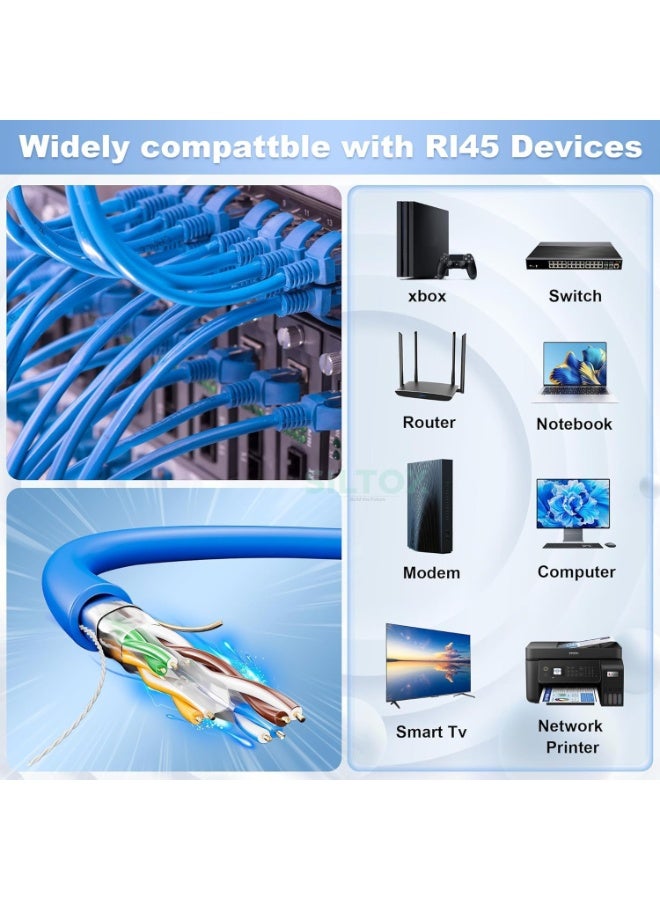 جلينك كابل إيثرنت CAT6 UTP عالي السرعة لشبكة LAN، صديق للبيئة، أزرق، لفة بطول 50 مترًا للاستخدام المنزلي والمكتبي، مع أجهزة الراوتر والمودم وكاميرات المراقبة. - Image 3