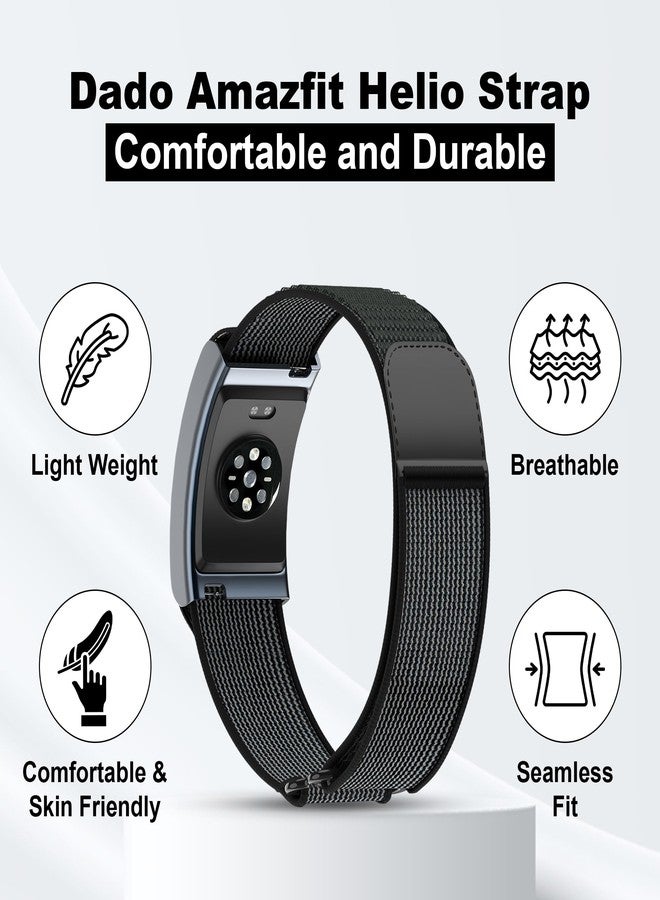 DADO Nylon Replacement Band, Compatible with Amazfit Helio Strap - Adjustable, Breathable Sport Wristband for Fitness Tracker, Comfortable for All-Day Wear (Black Grey) - Image 2