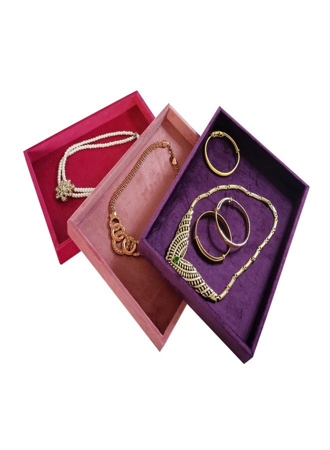 SCIKHEFT Flat Jewelry Tray Velvet Stackable Jewelry Display Organizer for Necklaces, Rings, Earrings Compact Jewelry Storage for Dresser, Countertop（Purple） - Image 5