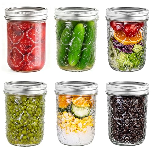 QWEZXO Mason Jars 16oz with Lids-6 Pack Wide Mouth Glass Mason Jar Vintage Glass Canning Jars with Metal Lids for Canning, Pickling, Food Storage - Image 1