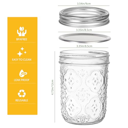 QWEZXO Mason Jars 16oz with Lids-6 Pack Wide Mouth Glass Mason Jar Vintage Glass Canning Jars with Metal Lids for Canning, Pickling, Food Storage - Image 2