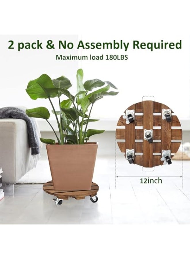 Generic 2pack Plant Caddy, Wood Rolling Plant Stand with 360° Lockable Caster Wheels, Pot Round Caster for Indoor and Flower Succulent Pots Outdoor Use, 30*30*8Cm  - Image 4