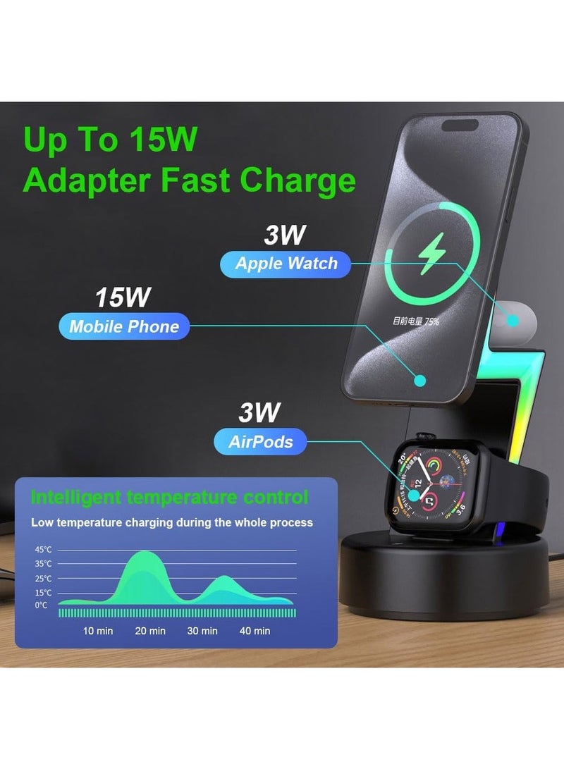 X-level Wireless Charging Station,Mag-Safe Fast Charger Stand for Devices,3 in 1 Charger for iPhone 16 Pro Max/16, Watch 10/9/Ultra 2/SE/8/7/6/5/4/3/2, AirPods Pro/Pro 2/3,Black  - Image 2