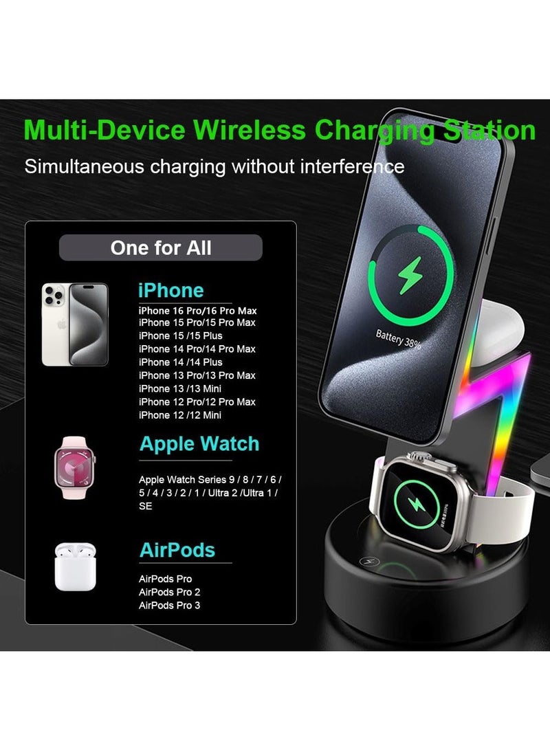 X-level Wireless Charging Station,Mag-Safe Fast Charger Stand for Devices,3 in 1 Charger for iPhone 16 Pro Max/16, Watch 10/9/Ultra 2/SE/8/7/6/5/4/3/2, AirPods Pro/Pro 2/3,Black  - Image 3