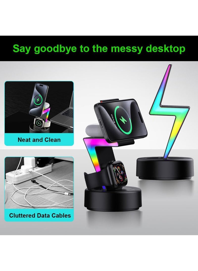 X-level Wireless Charging Station,Mag-Safe Fast Charger Stand for Devices,3 in 1 Charger for iPhone 16 Pro Max/16, Watch 10/9/Ultra 2/SE/8/7/6/5/4/3/2, AirPods Pro/Pro 2/3,Black  - Image 4