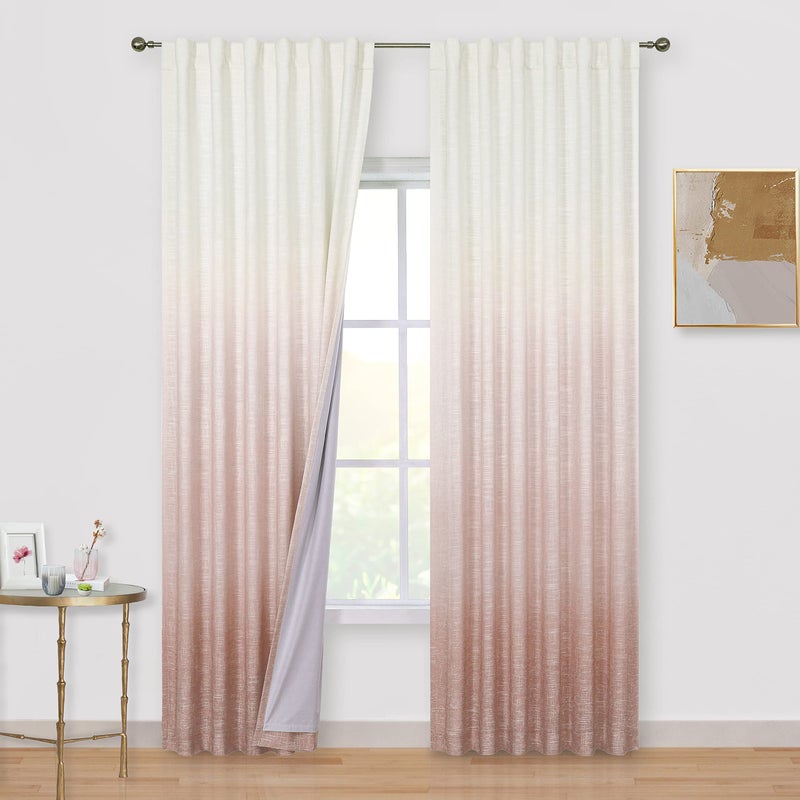 Vision Home Ombre Pink Blackout Curtains 95 inches for Girls Room Gradient Cream White and Blush Thermal Room Darkening Window Treatment Set Rod Pocket Back Tabs Pink Drapes for Bedroom 50 Wx95 Lx2