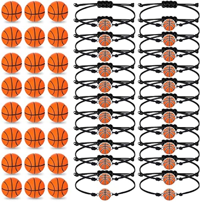 Romooa 48 Pieces Basketball Party Favor Sports Birthday Supplies Set 24 Inspirational Basketball Bracelets 24 Mini Basketball Foam Stress Ball for Sports Theme Birthday Party Team Gifts - Image 1