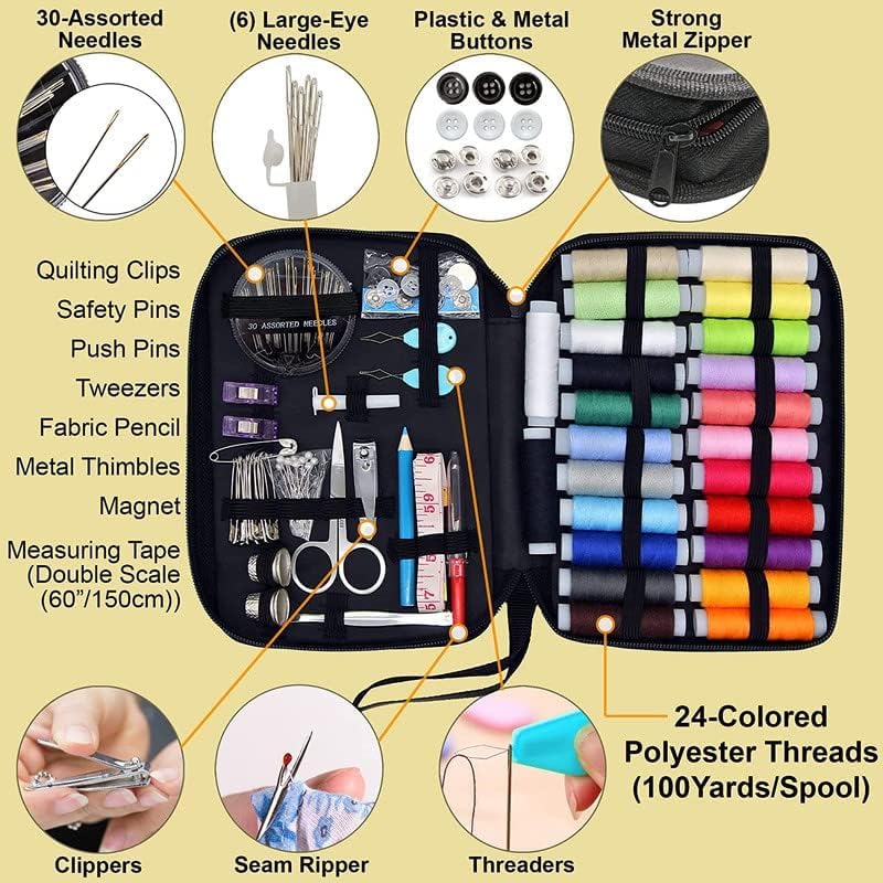 ATOOZED 98 PCS Sewing Kit Portable Sewing kit Box Sewing Supplies Accessories with 24Pcs Thread Spools Scissors Thread NeedlesTape Measure for DIY AdultsBeginnersEmergencyTravelHome - Image 2
