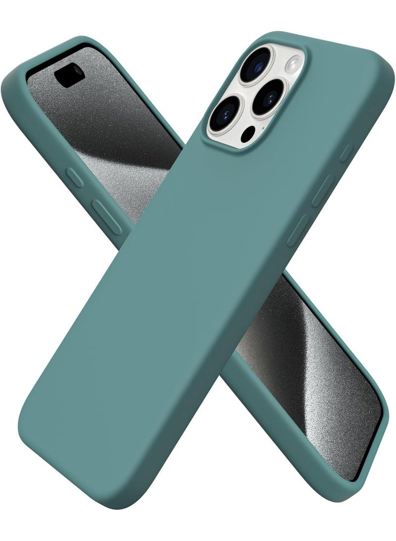 جراب متوافق مع iPhone 13 Pro Max مقاس 6.7 بوصة، جراب هاتف نحيف من السيليكون السائل مكون من 4 طبقات من المطاط الهلامي الناعم المقاوم للصدمات مع بطانة من الألياف الدقيقة المضادة للخدش (أخضر صنوبري) - Image 1