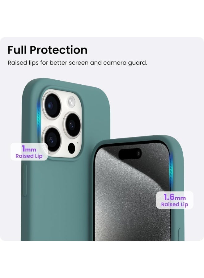 جراب متوافق مع iPhone 13 Pro Max مقاس 6.7 بوصة، جراب هاتف نحيف من السيليكون السائل مكون من 4 طبقات من المطاط الهلامي الناعم المقاوم للصدمات مع بطانة من الألياف الدقيقة المضادة للخدش (أخضر صنوبري) - Image 2