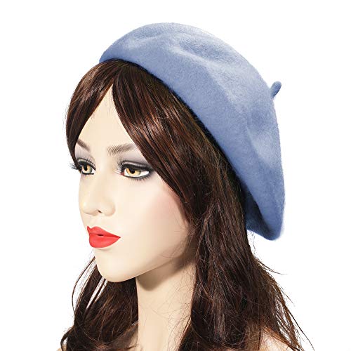 ZLYC Wool French Beret Hat Solid Color Beret Cap for Women Girls (Sky Blue) - Image 3
