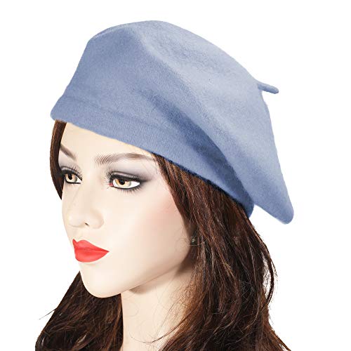 ZLYC Wool French Beret Hat Solid Color Beret Cap for Women Girls (Sky Blue) - Image 2