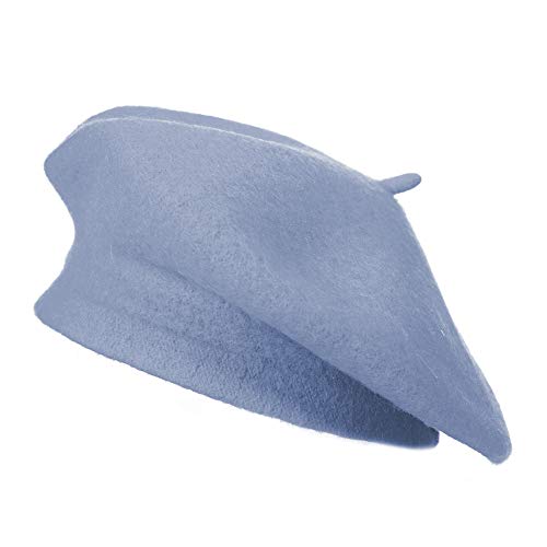 ZLYC Wool French Beret Hat Solid Color Beret Cap for Women Girls (Sky Blue) - Image 1