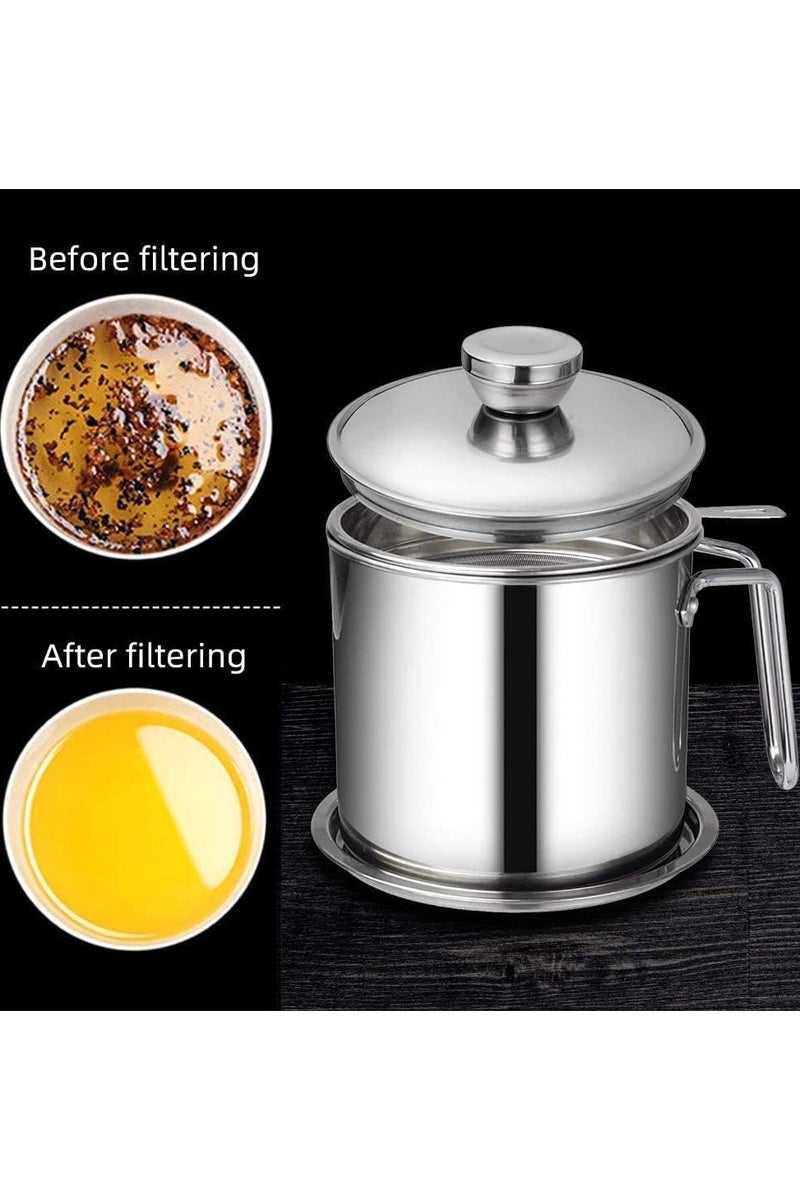 MOMENT Oil Strainer Pot 1.4L Stainless Steel Storage Can with Strainer and Dust-Proof Lid, Reusable Grease Saver, Wide Mouth Oil Filter Pot for Frying Oil and Cooking Grease - Image 2