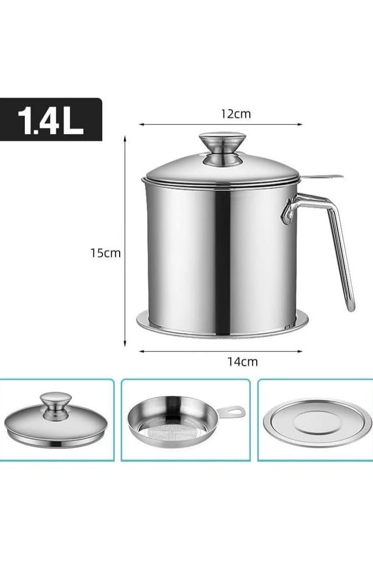 MOMENT Oil Strainer Pot 1.4L Stainless Steel Storage Can with Strainer and Dust-Proof Lid, Reusable Grease Saver, Wide Mouth Oil Filter Pot for Frying Oil and Cooking Grease - Image 4