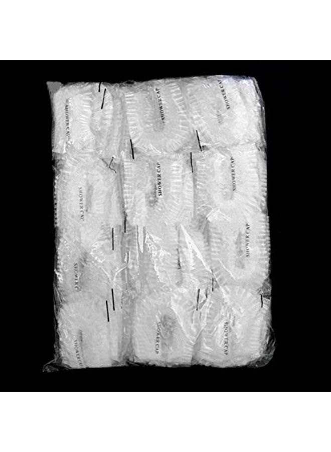 KINGLAKE 100 Pcs Disposable Plastic Thick Shower Caps Clear Elastic Bath Cap For Women Spa,Home Use,Hotel and Hair Salon,Pack of 100 Individually Wrapped - Image 1