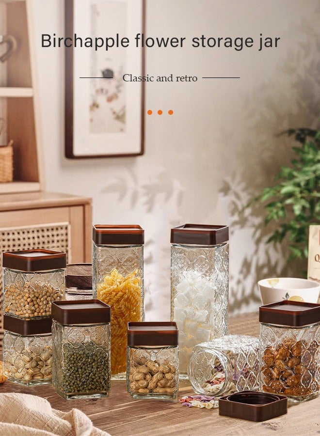 DUNISO 5 Pcs Sealed Glass Jar Set，Square Airtight Food Storage Jars，Clear Kitchen Spice Jar，With Sealing Lid，Leak Proof，Stackable，For Sugar, Tea, Coffee Bean, Pasta, Oat - Image 3