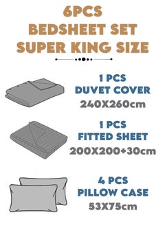 Blueberry 6 Pieces Super King Bed Sheet Set With Duvet Cover Bedding Set  - Image 5